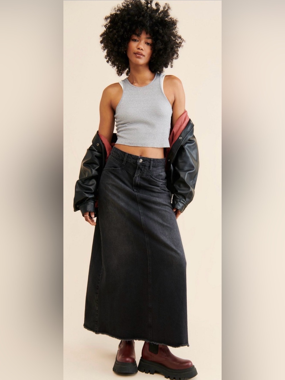 Free people come as you are denim maxi skirt